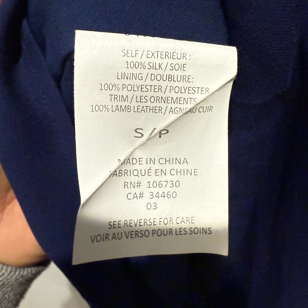 Vince Silk and Leather Navy Dress with Black Detail - Picture 4 of 4
